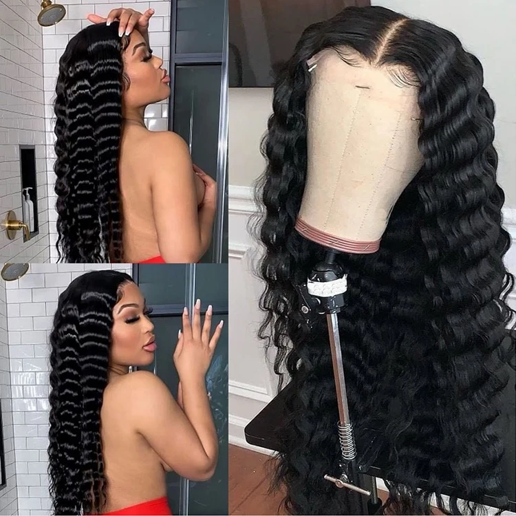  Raw Indian Virgin Human Hair Lace Frontal Wig for Black Women HD Full Front Deep Wave Curly Bob