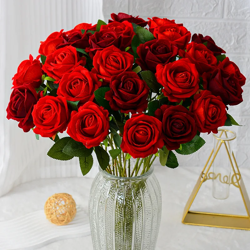 artificial flower Hot selling colorful artificial rose flowers bouquet wedding gift artificial flower Single rose