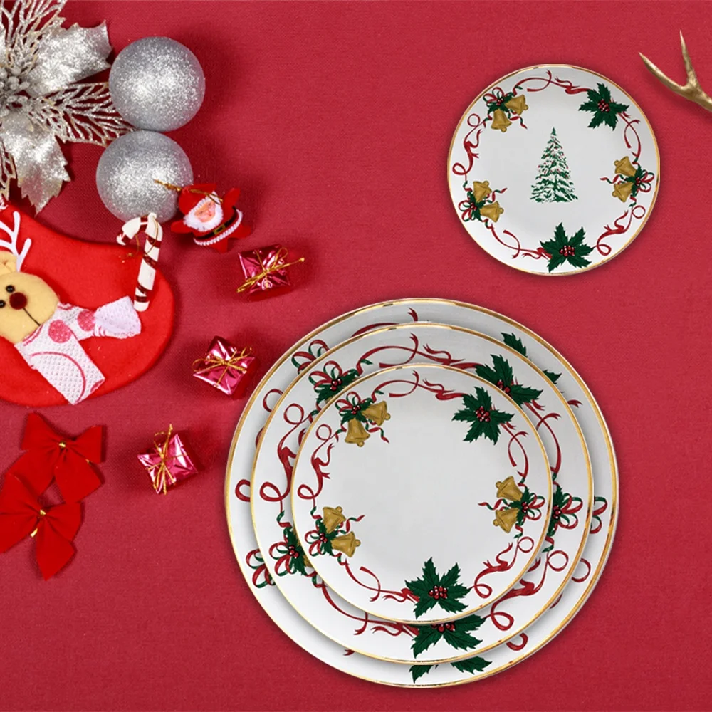 Christmas 2021 ceramic plates sets dinnerware tableware bone china christmas tree plates