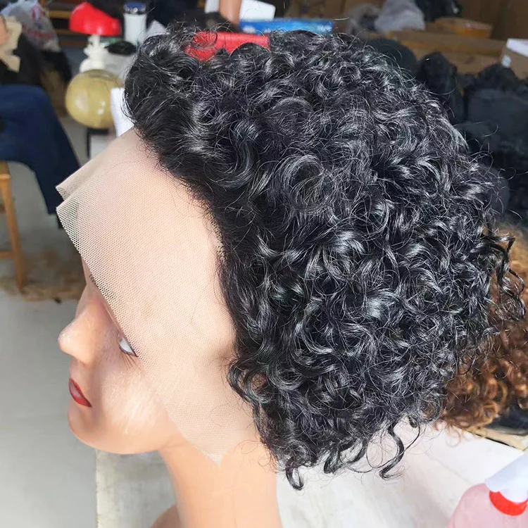 Perruque Pixie Cut Wig Human Hair Curly Bob Short Pixie Cut Lace Wig Bleached Knots Lace Frontal 13*4*1 Pixie Wig With Baby Hair