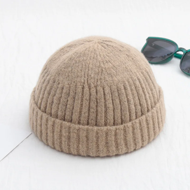 HT-0893 Autumn Vintage Quality Cotton Womens Knitted Winter Hats Hip Hop Dome Men Casual Melon Cap Winter Fisherman Hat