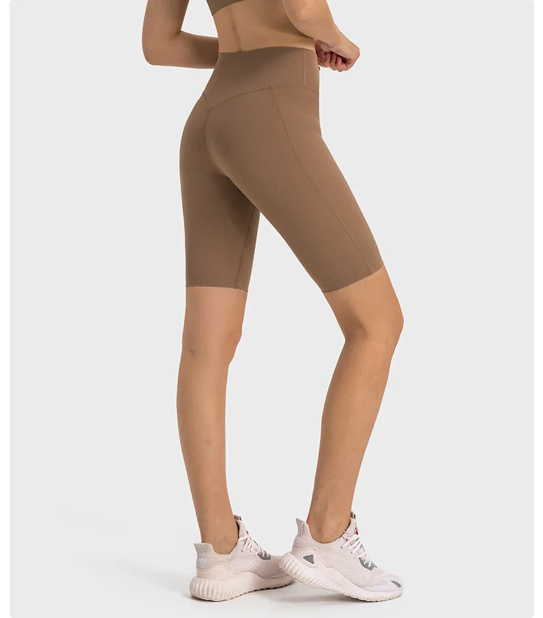 Draw strip ribbed Shaping High waist peach buttock lulu sports leggings Outdoor running fitness lulu yoga pants GYM lulu shorts