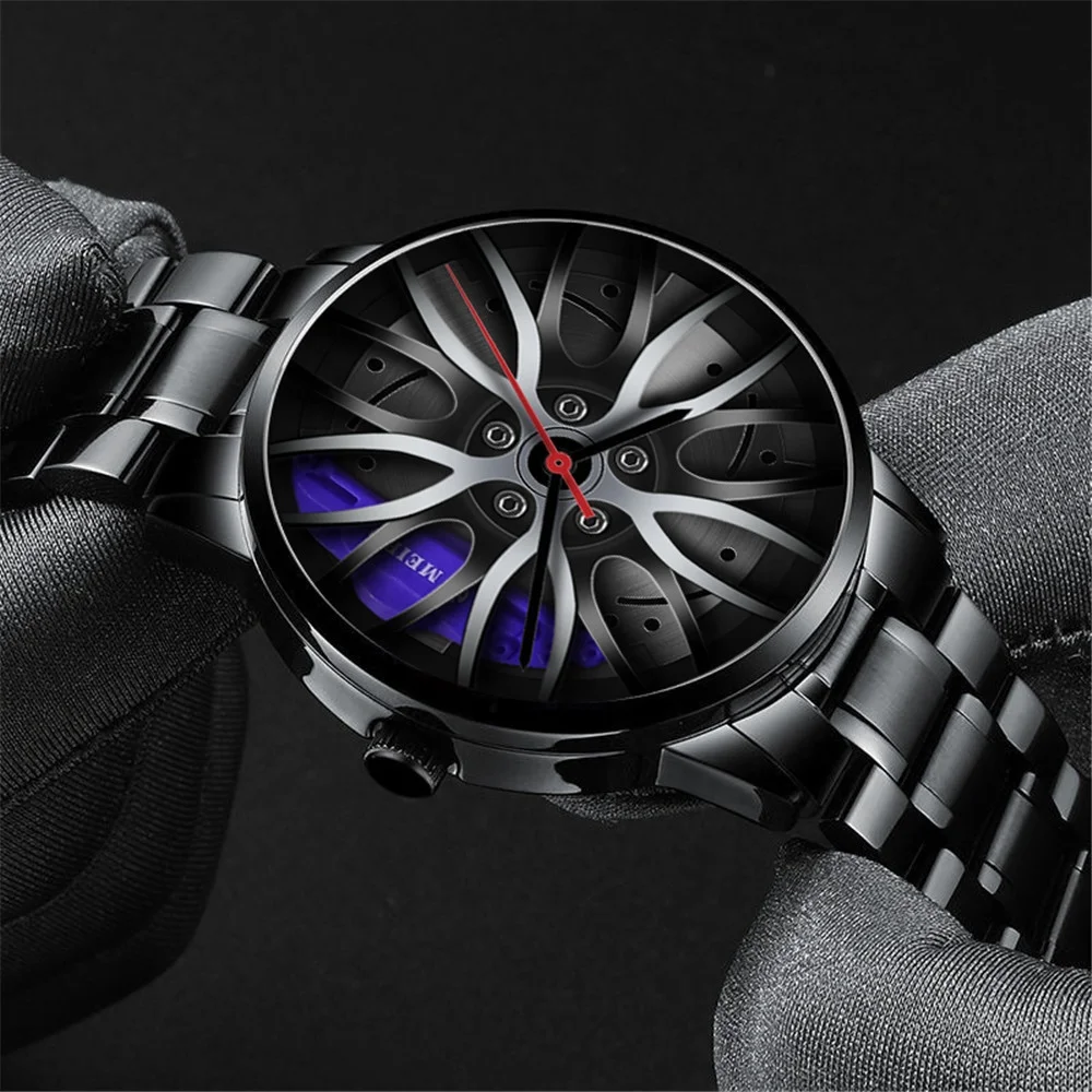 Luxury Custom Unique Black 3D Car Wheel Watch Quartz Sport Rim Car Watches Men Wrist Reloj Car