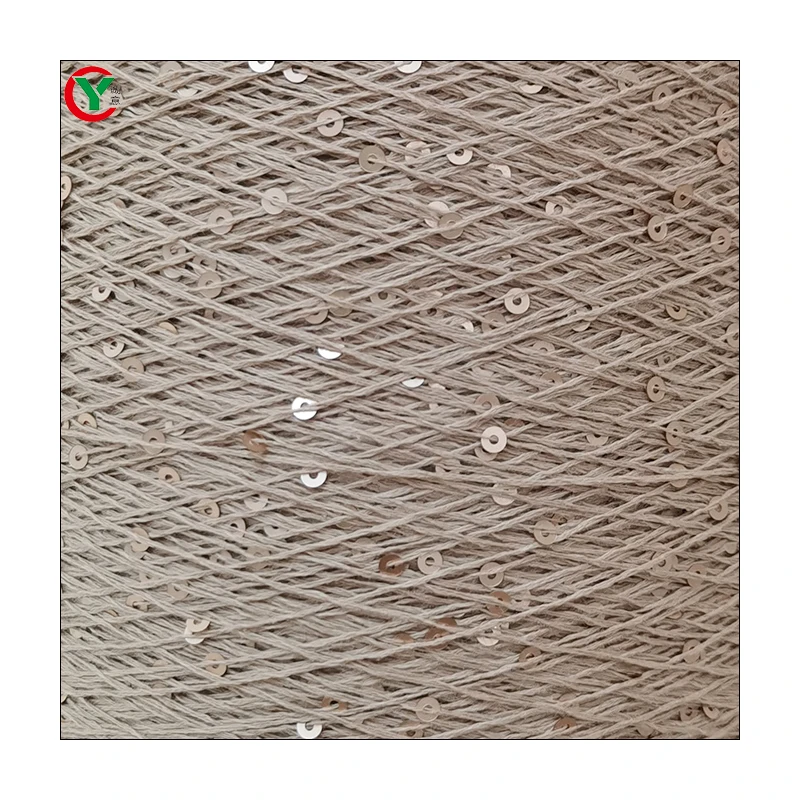 2024 Popular sequin yarn natural 3 stands cotton thread through with 3mm small sequins 1/7s yarn for knitting dress cloth