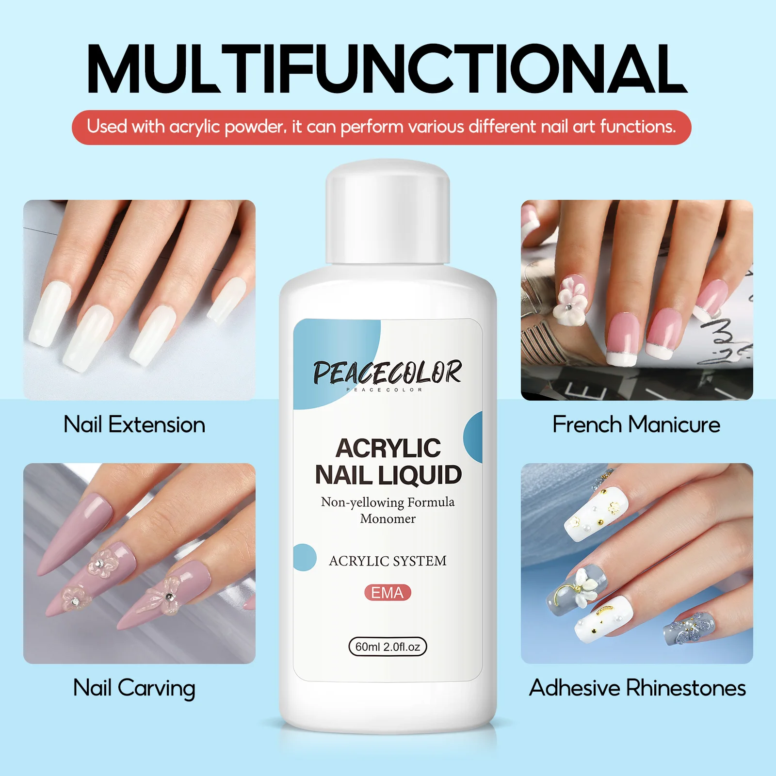 Wholesale Acrylic Nail Liquid EMA 60ml Non-Toxic Acrylic Liquid Monomer for Acrylic Powder Nail Extension Salon Quality