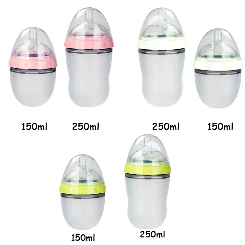 Factory Price Baby Feeding Bottle Food Grade Anti Germ Silicone Breast Milk Bottle BPA Free Baby Bottles Soft 150ml 250ml