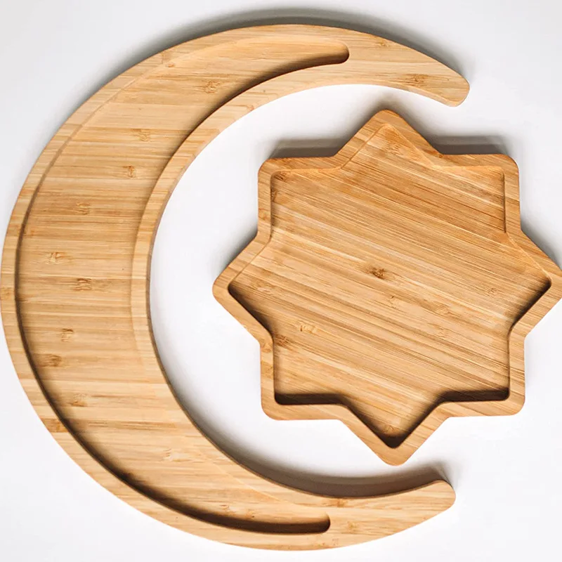 kaan Star Moon Dried Fruit Ramadan Wood Muslim Islamic Gifts Eid al-Fitr Mubarak Wood Fruit Hotel Dinner Plate Decoration