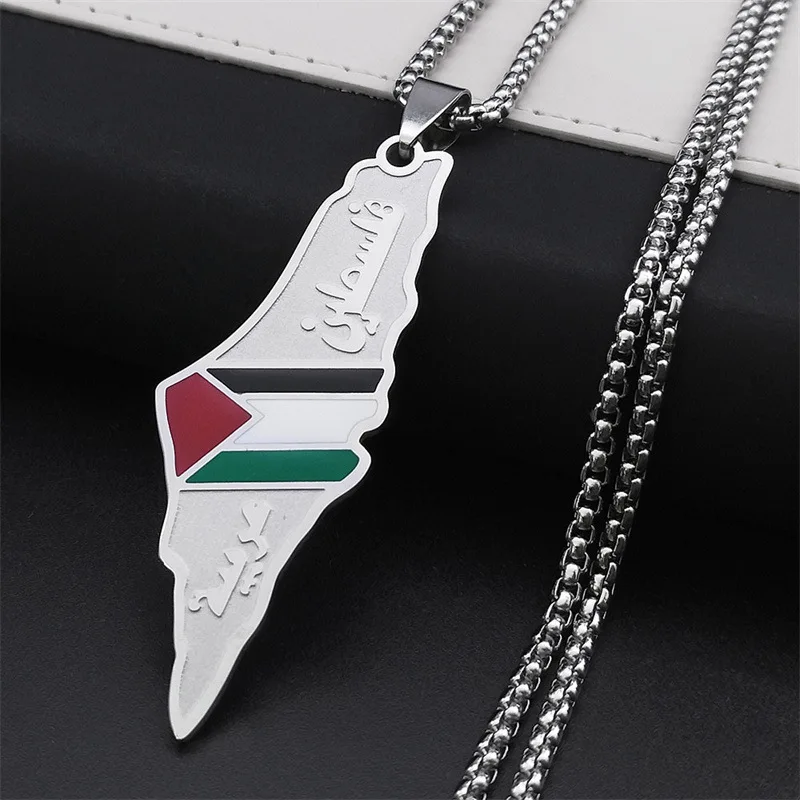 Stainless Steel Arabic and Hebrew Israel Palestine Map Pendant Necklace for Women and Men Wholesale Israel Jewelry