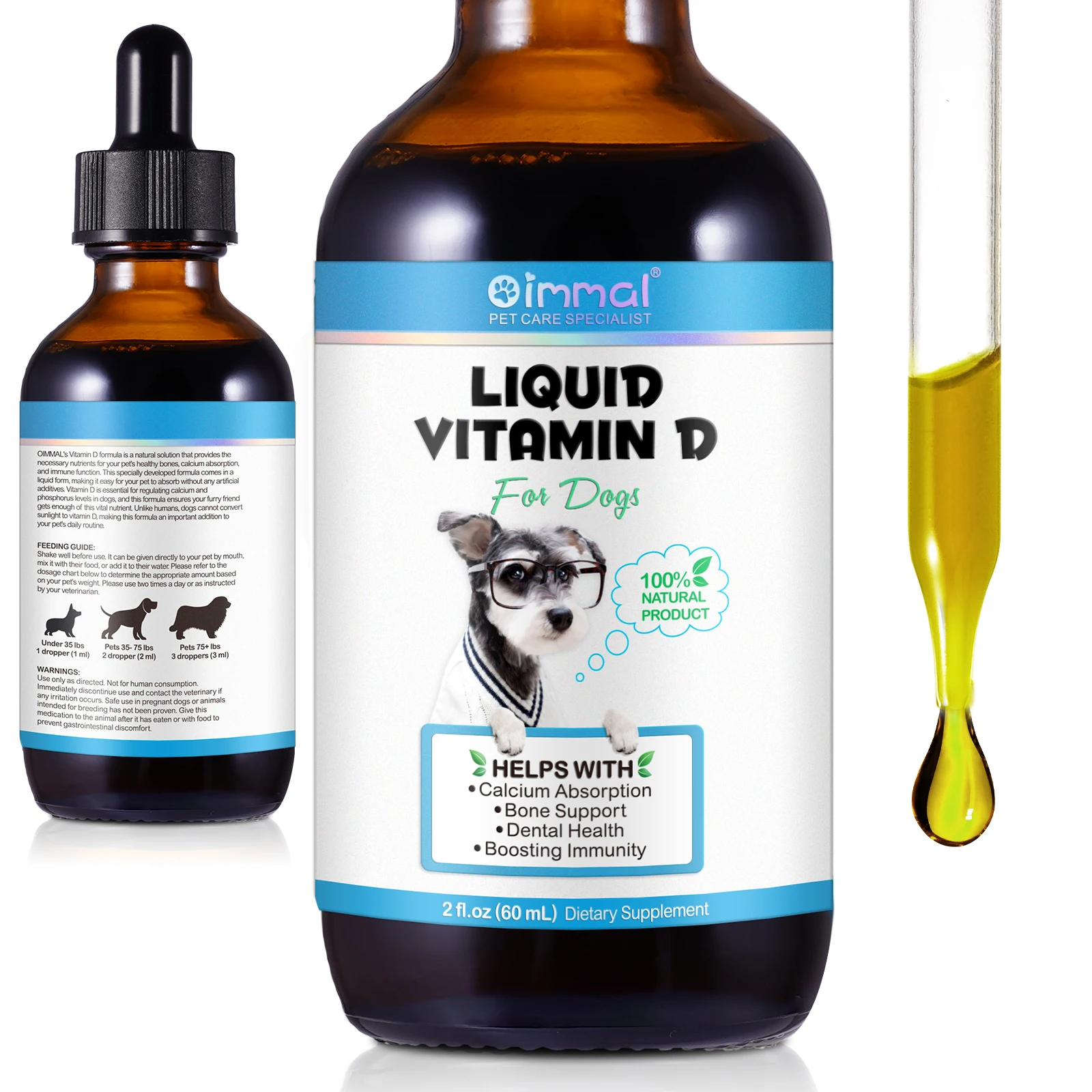OIMMAI 60ml boosting immunity bone support dog vitamin d supplements vitamin d drops liquid for dog calcium absorption