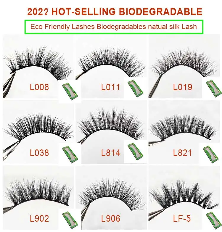Wholesale False natual  Lashes Ecological Environmental Friendly Tresluces Vegen 3d Silk Lashes biodegradable Eyelashes