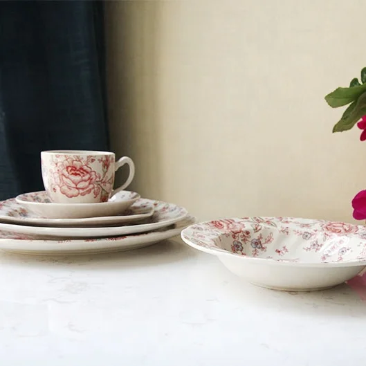Promotion British Red Rose Pattern Dinner Set Discount Ceramic Dinner Plate