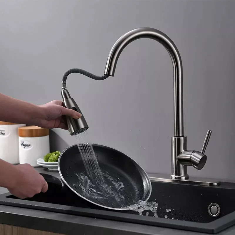 Hot Sale Stainless Steel Pull Out Pull Down Spray Hand Touch Sensor Kitchen Faucet With Cover Plate
