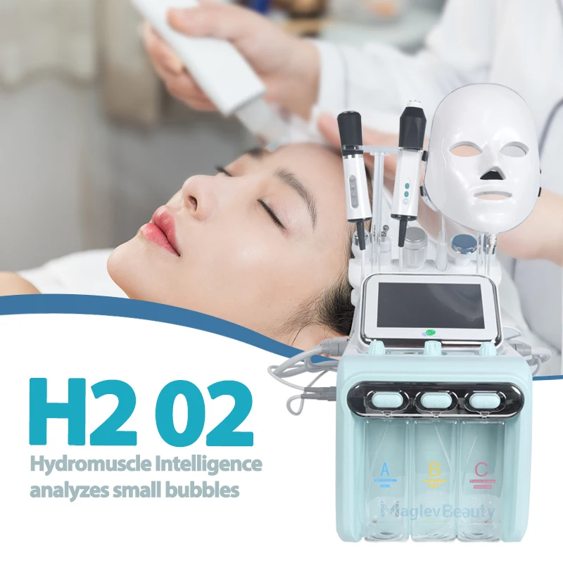 9 In 1 Facial Beauty Oxygen H2O2 Facial Dermabrasion Peeling Machine Small Bubble Vacuum Massager Phototherapy Skin Tightening