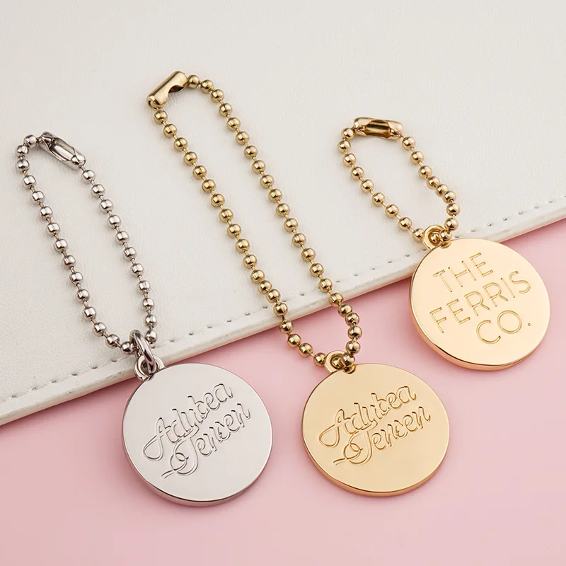 Custom Hanging Gold Metal Letters Logo Tag with Chain and Spring Hook for Handbag