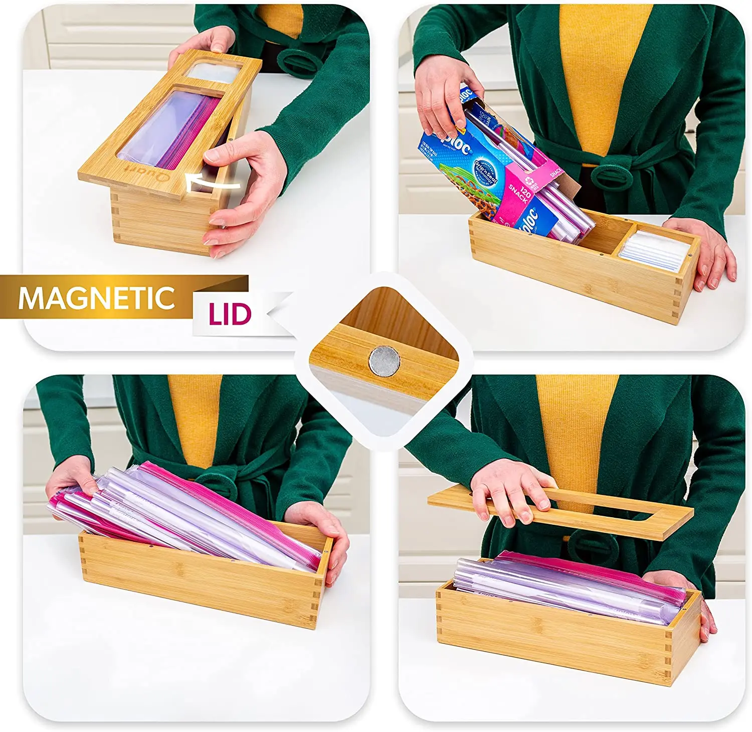 Bamboo Products 2022 Plastic Bag Organizer Ziplock Bag Storage Organizer Bamboo