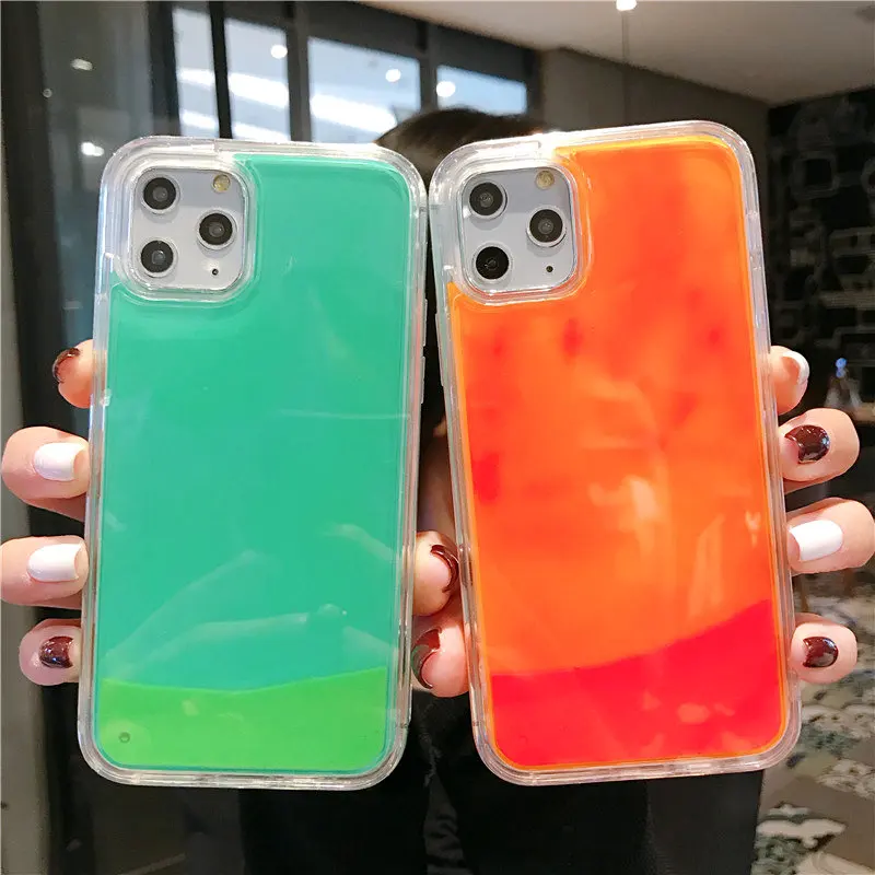 Чехол для iPhone 13, светящийся неоновый песок, однотонный чехол, светящийся в темноте, чехол с жидкими блестками и зыбучим песком для iPhone 13