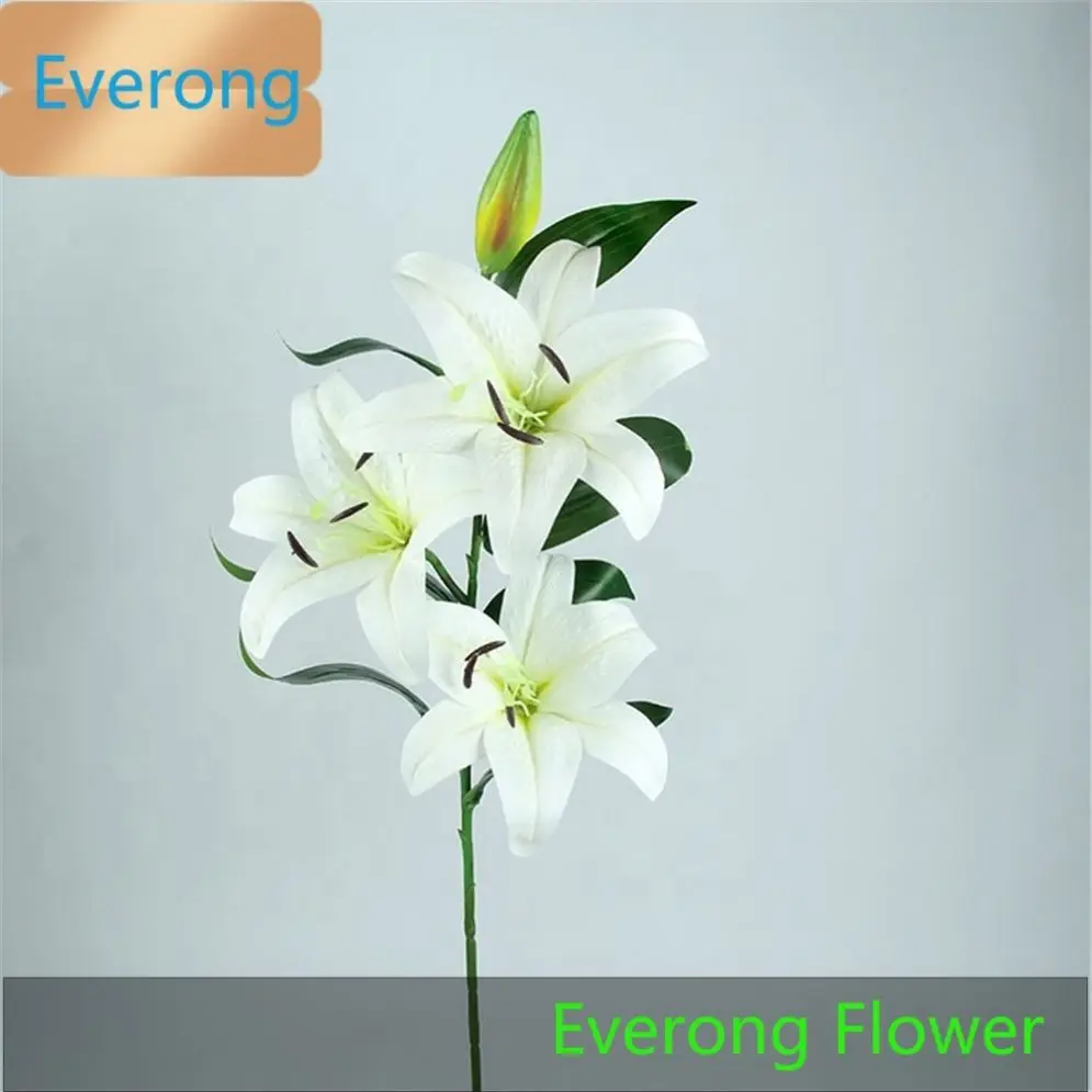 X-1125 100CM Colored Lilies White 3 Heads 1 Bud Artificial Silk Tiger Lily Flowers