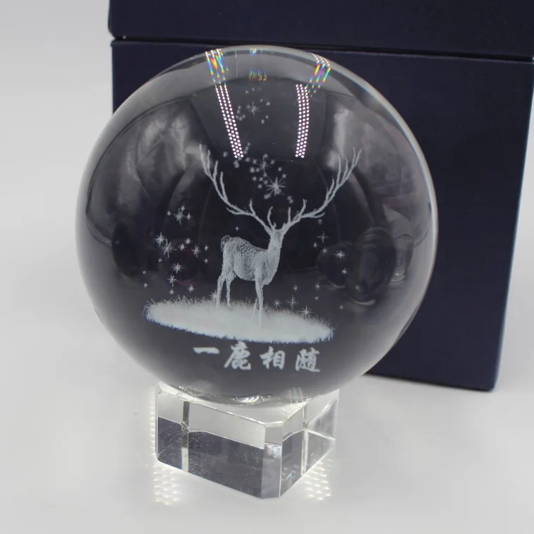 3d laser etched 50mm 80mm 100 mm engraved printing k9 sphere laser crystal  ball for crystal gift