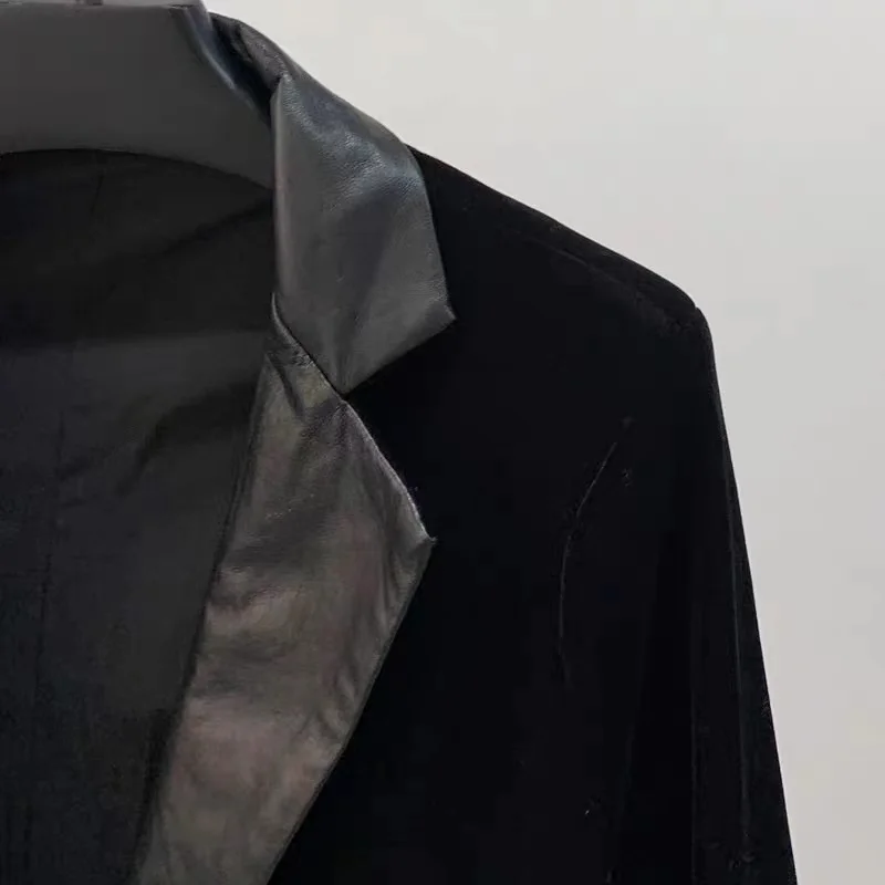 2021 New Short sheep leather spliced gold velvet suit for leisure