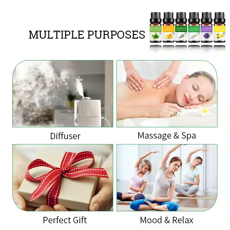 6 Set Essential Oil Gift Box With Essential oil 100 Pure Plant, Lavender, Tea Tree, Lemon, Sweet Orange, etc... (10mL)