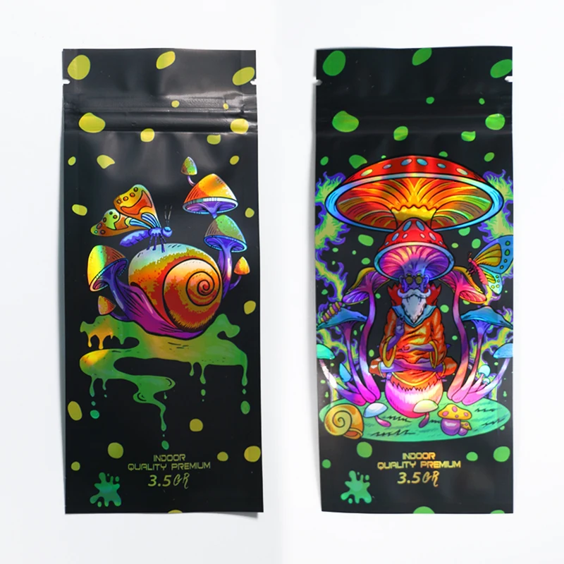 Custom Heat Seal Food Grade 3.5g Smell Proof 3 Side Seal Child proof Ziplock Plastic Packaging Leaf Mylar Tobacco Pouch Bag