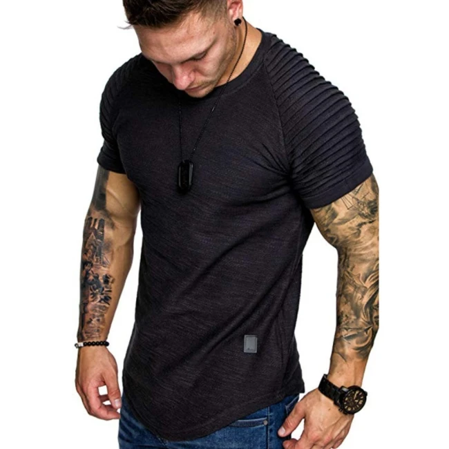 
SE3243 Mens boat neck blouse shoulder fold designs short sleeve oversized tshirt wholesale men 