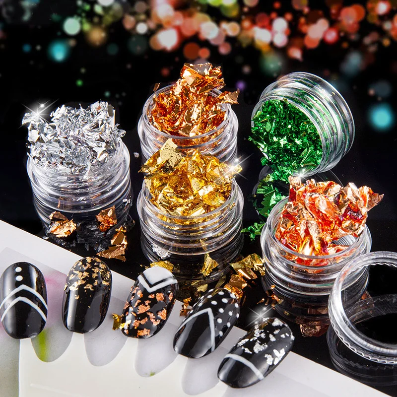 Gold Silver Glitter Aluminum Foil Nail Flakes for Resin Nail Decorations Stickers & Decals Metallic Nail Foil