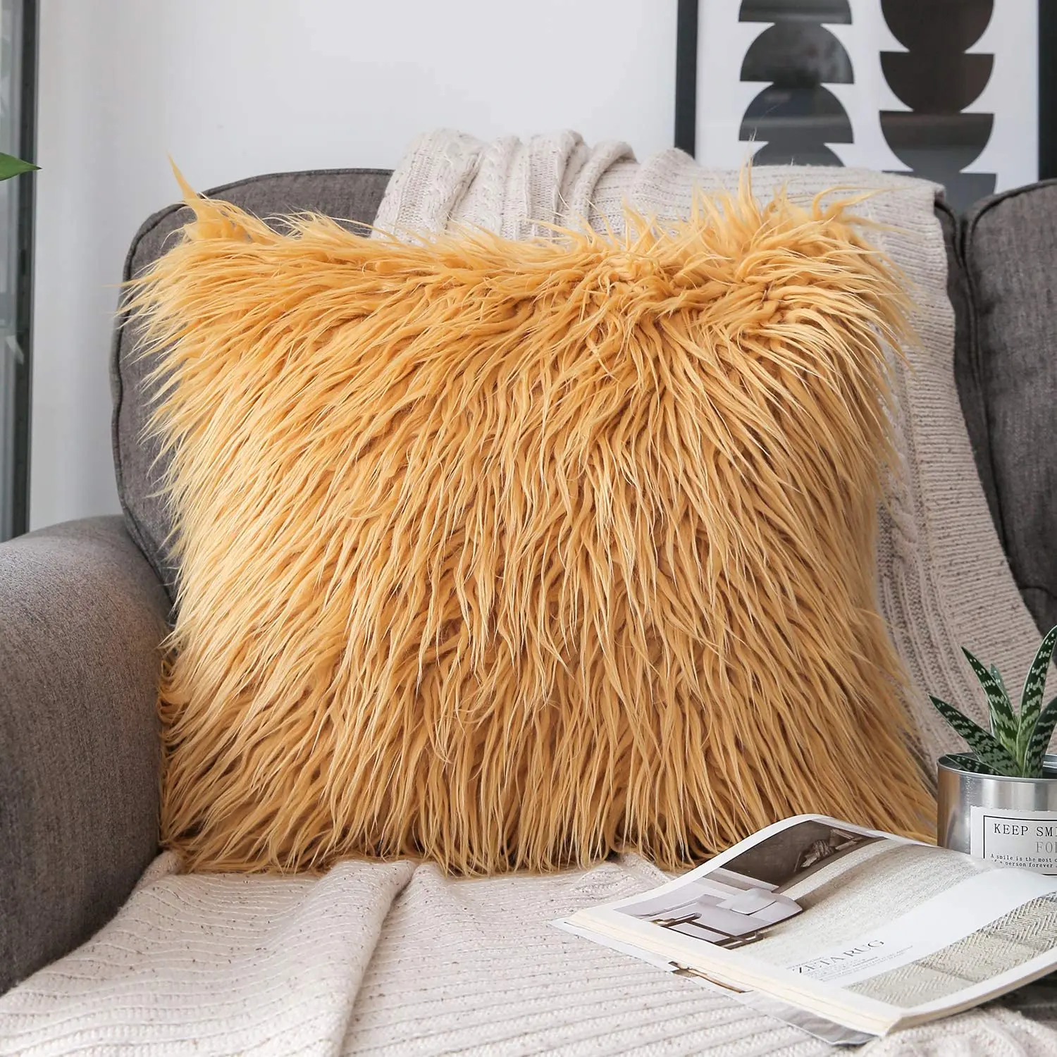 Cushion Decor New Modern Acrylic Long Pile Faux Mongolia Fur Couch Bench Cushions
