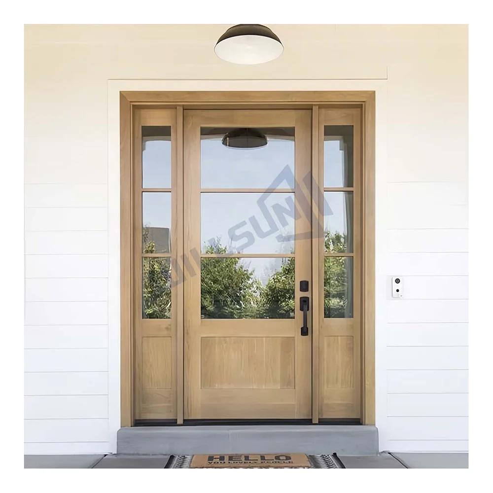 Factory wholesale wooden entry door with arched frame Solid Teak Wooden Entry Door
