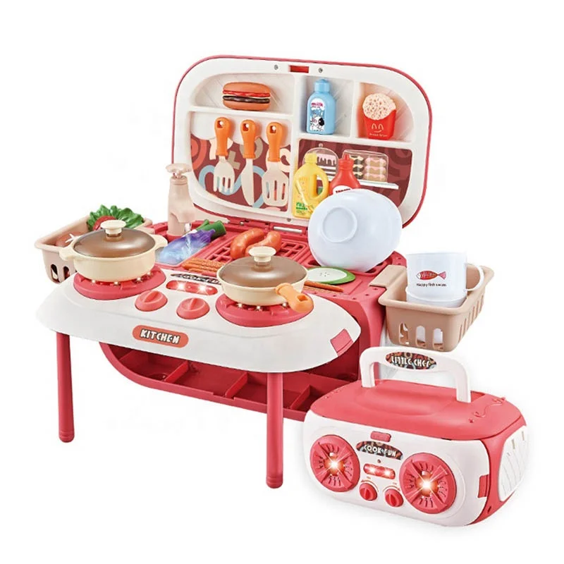Multi-function 2 in 1 Karaoke Machine Stereo Microphone Mini Kids Pretend Play Kitchen Toys Cooking Set with Mobile