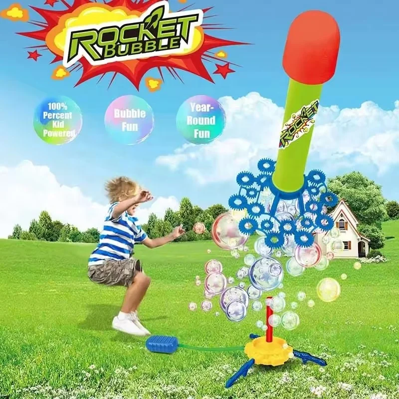 Kids jump air pressed stomp rocket launcher bubble maker set bubble rocket launching pedal toy for children outdoor play game