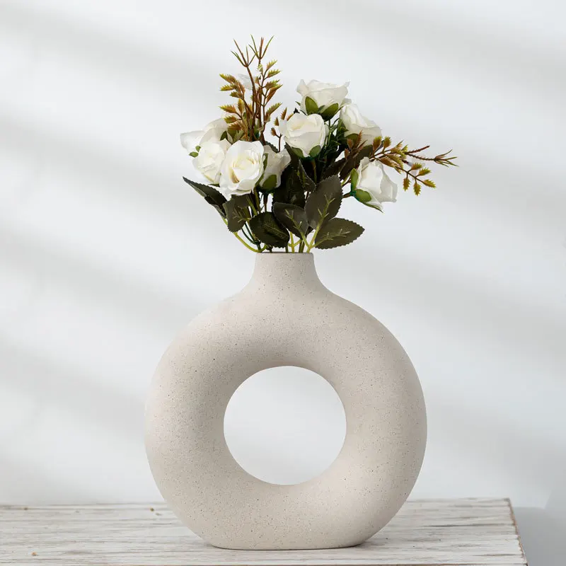 Nordic Ceramic Donut Vase Dried Flower Arrangemet Home Decoration Accessories Office Desktop Living Room Flower Vase