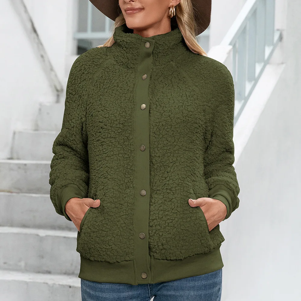 PDEP lamb wool fleece cardigan winter jacket and coats for ladies women double-sided plush wool coat tops female