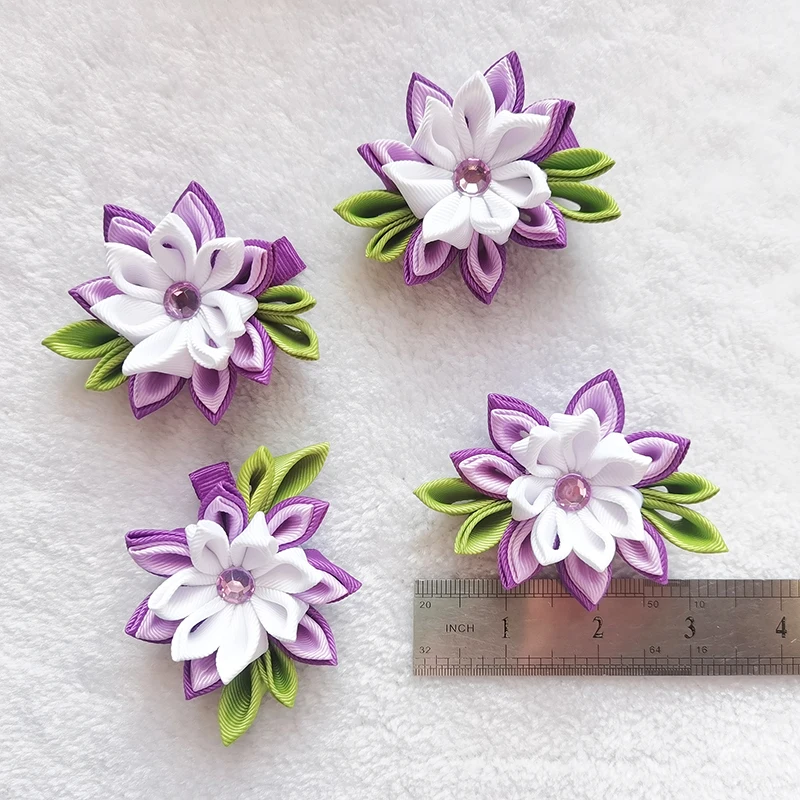 Variety of Colors Customer Girls Pigtail Flower Bows Hair Clips Schools Ribbon Purple Hair Bow