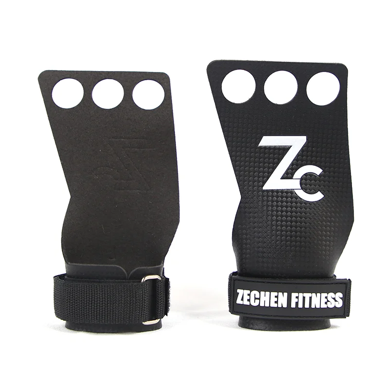 Crossfit protection 3 holes strength palm grip carbon microfiber leather grips calleras crossfit gym grip pads handgrip crossfit