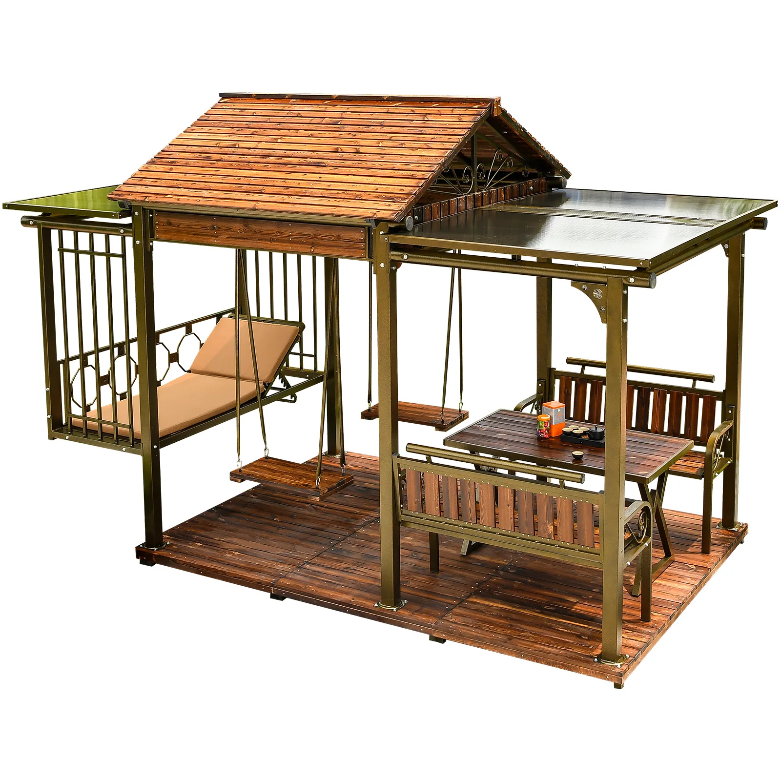 Balcony Backyard Garden Gazebo to enjoy your leisure time with your family and your friends  Lying Bed Swing And Table Chairs