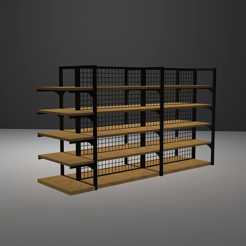 China wholesale wood goods display rack MINISO Shelf flat panel cheap supermarket wooden display racks