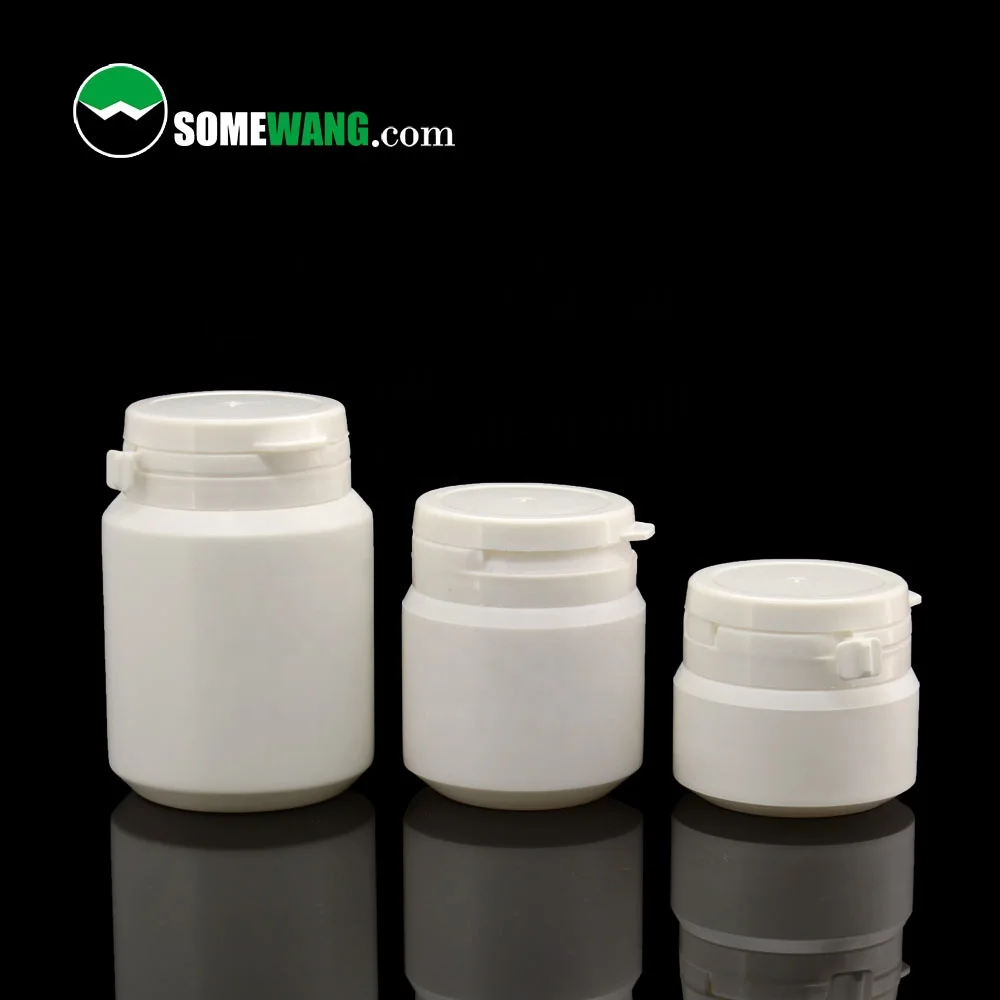 SOMEWANG 30ml 60ml 100ml White Pill Bottle with Hinge Guard Tamper Evident and Pull Ring Cap Empty PE Pill Bottle