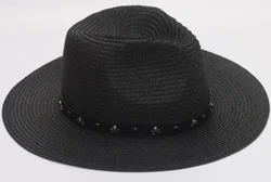 Wholesale summer flat brimmed straw hat wide brimmed sun cheap Beach Hat Fedora beach paper straw hat support custom logo