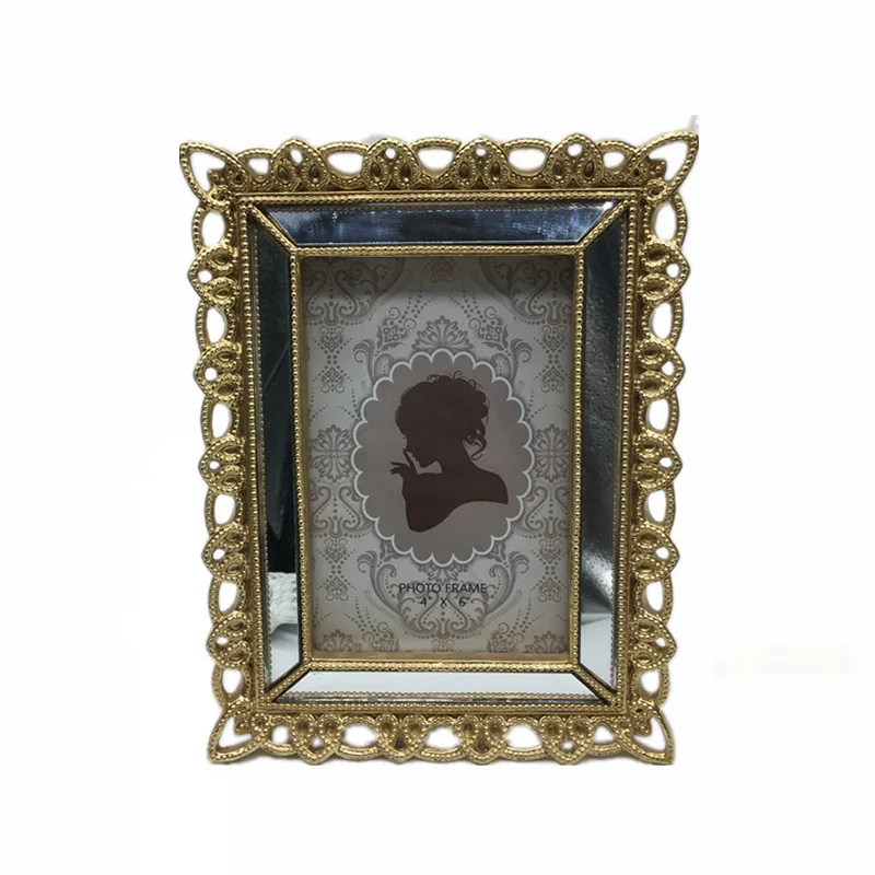 
Modern Luxury Mirror Photo Frame Resin Gold Frame Mirror 
