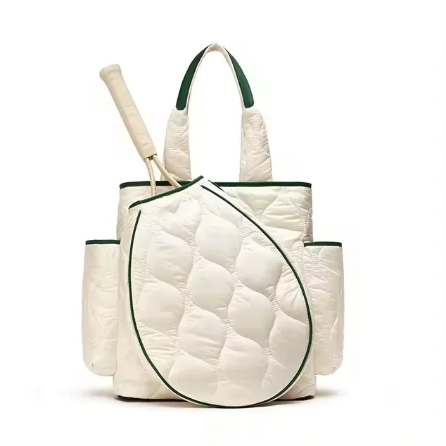 Fashionable Women White Custom Gym Badminton Pickleball Paddle Racket Bag Quilted Puffer Tennis Backpack