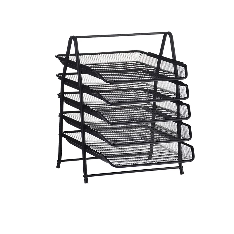 Desktop Office Stationery Item Black Detachable Metal Mesh Letter 5 Tiers Document Tray