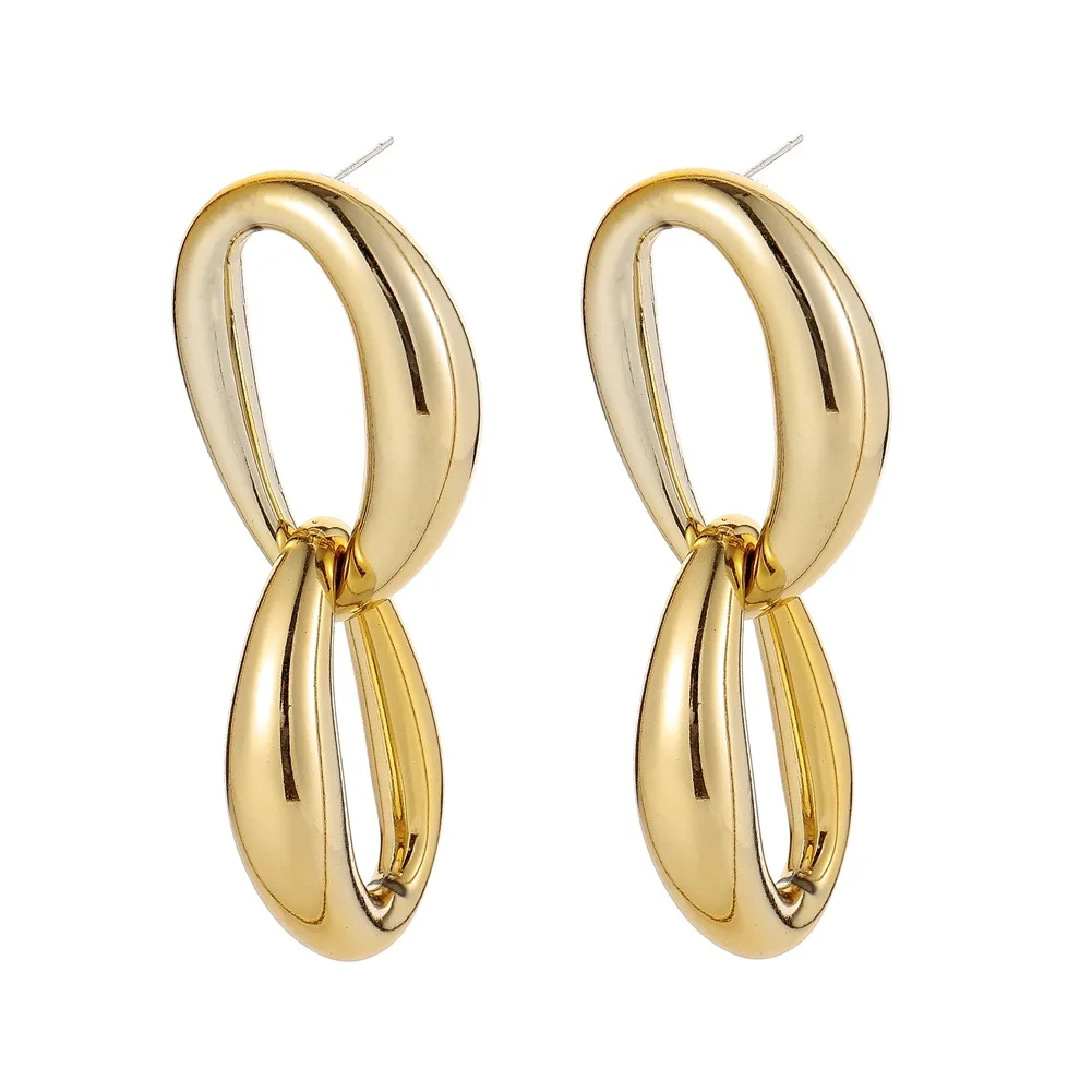 
2021 new style DIY new design high quality geometric irregular chain 14K gold plated earrings female low price factory wholesale 