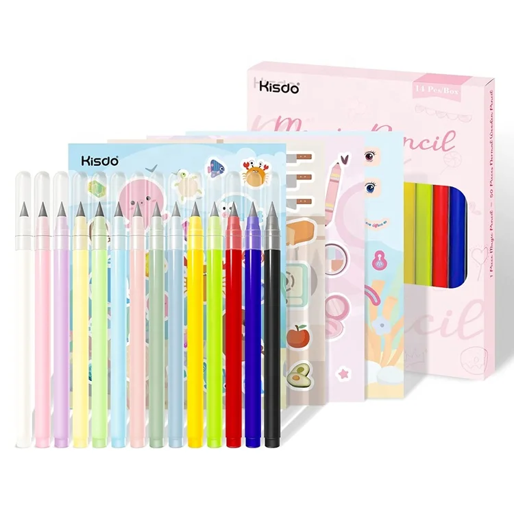 In Stock Unlimited Writing Eternal Pencil 14 Pack No Ink Technology Magic Pencils for Writing Painting Tool Kids With Sticker