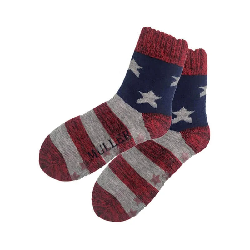 Womens Non Skid Cozy Thermal Slipper Socks with Grippers,American Flag Style