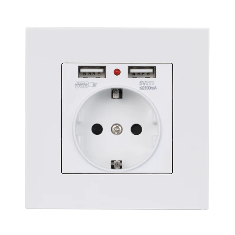 WOSOM 16A 110V-250V Crystal Glass Panel EU German French Standard 2 USB Wall Socket