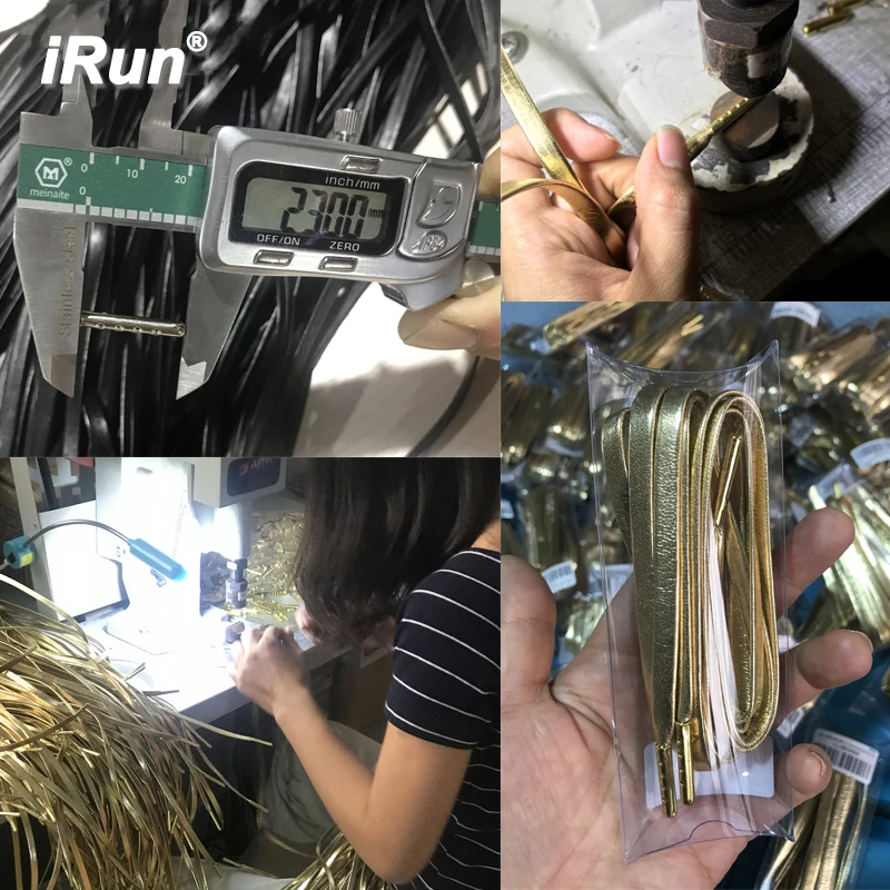 iRun Luxury Italy Goatskin Leather Shoelaces-Embossed Metal Aglets Leather Sneaker Lace with Shoe Lace Decoration