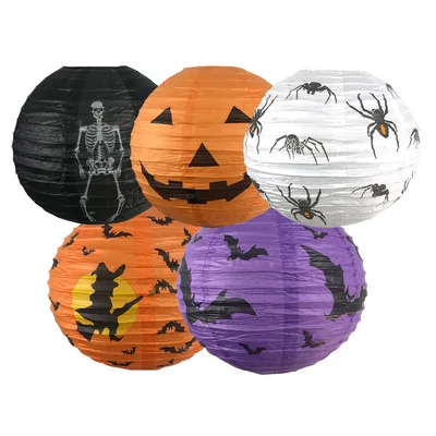 
Halloween Party Pumpkin Paper Lamp Decorative Handmade Round Led Pumpkin Paper Hanging Lanterns 