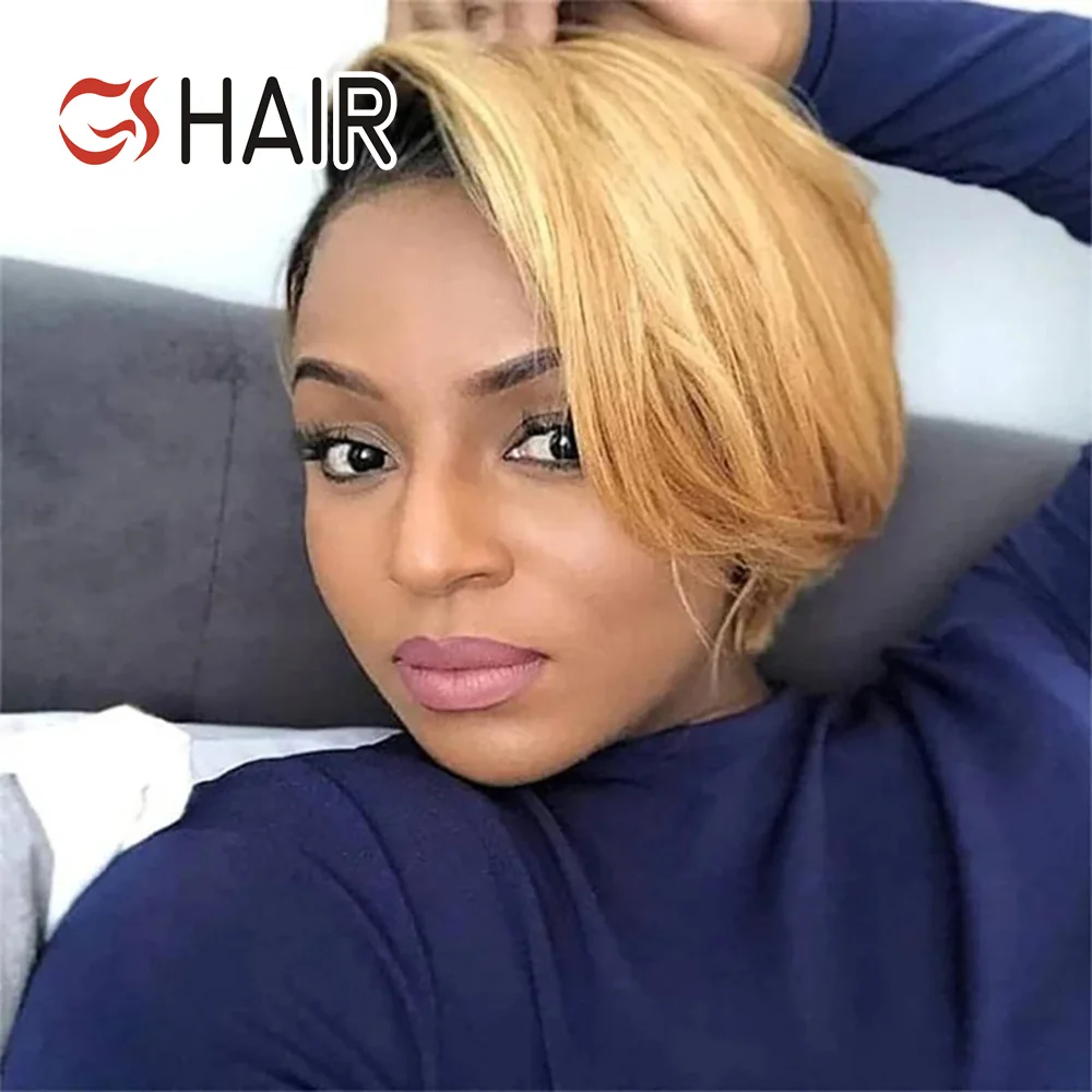 GS Drop Shipping 13x4 Lace Front Pixie Cut Wig Wholesale 100% Brazilian Short Wigs Human Hair Bob Wig For Black Women