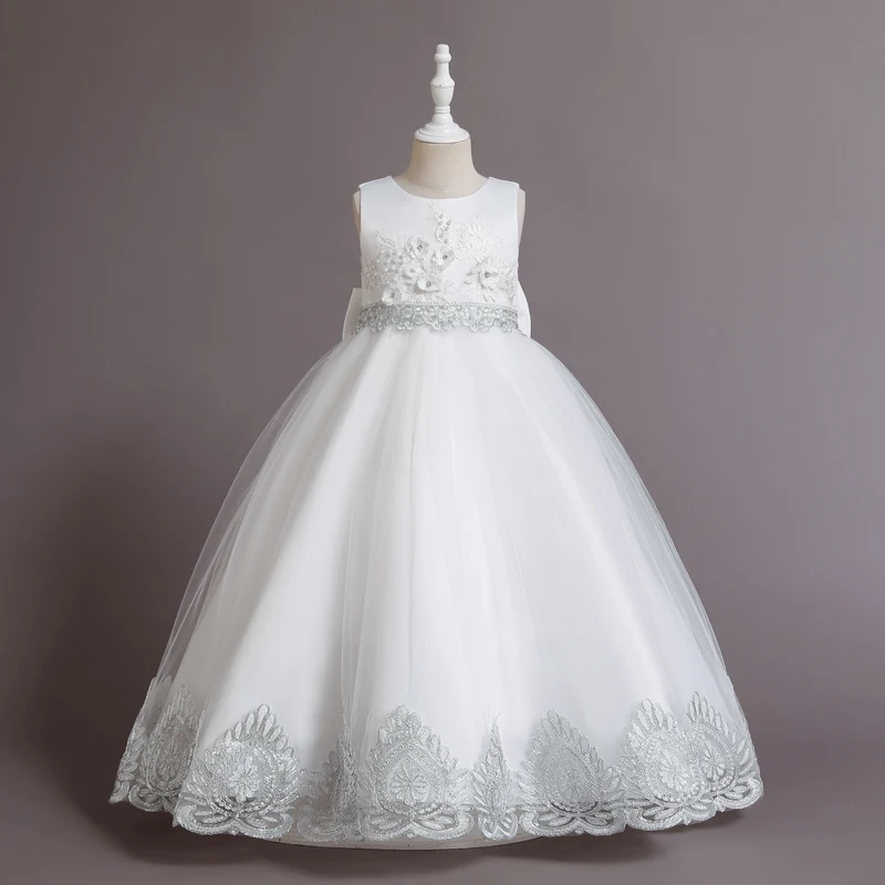 New Fashion Kids Wedding Party Dress Long Tailing Girl Ball Gown 12 Years Wear WR003